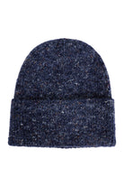 Zarda Beanie in Denim: marled blue rib knit with deep cuff