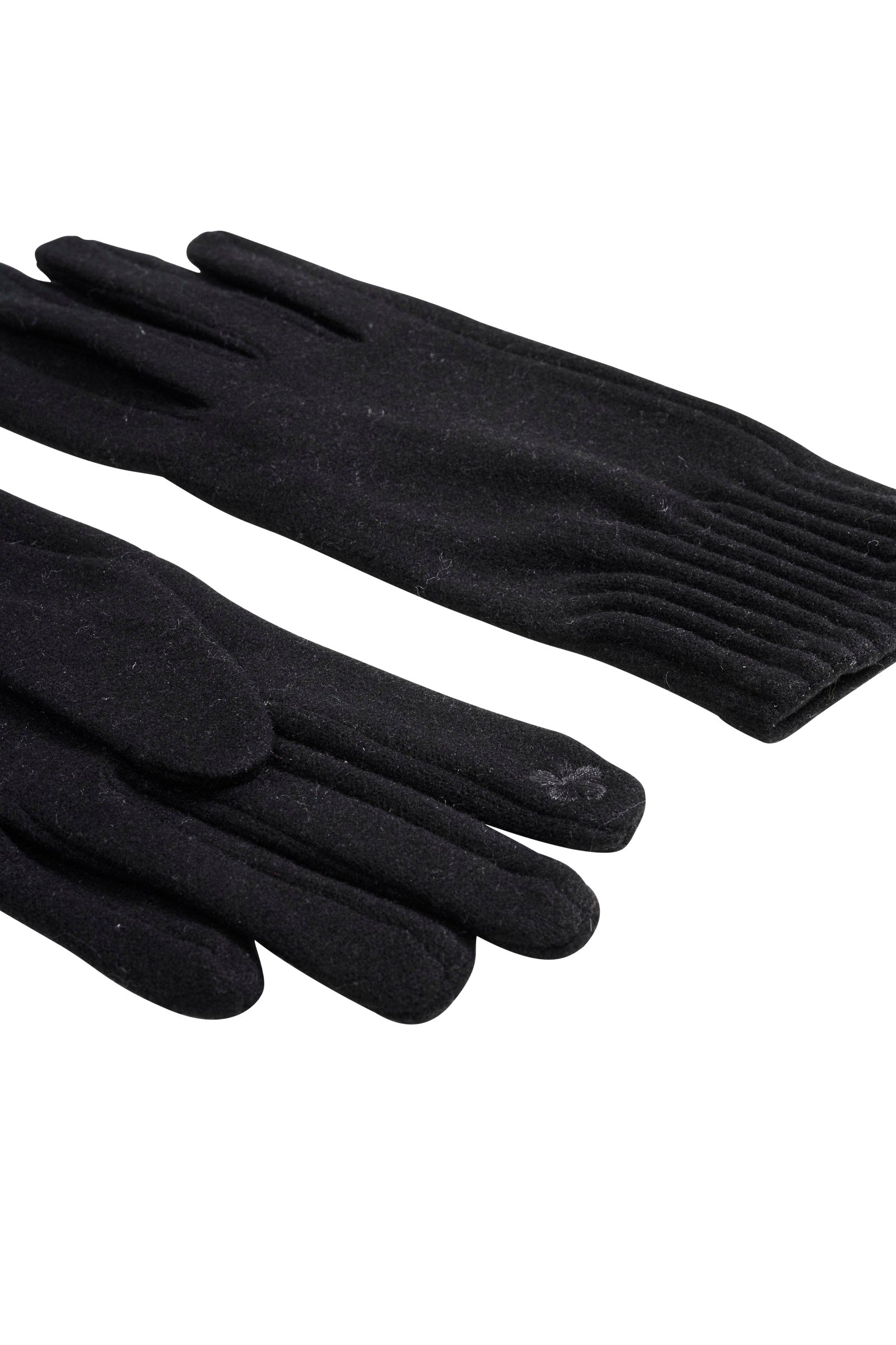 Close-up of the ribbed wrist detail on the black gloves