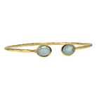 Fine Euro Gold cuff bangle with two pale aqua gems facing each other