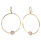 Large Euro Gold hoop earrings with pale pink chalcedony-style gems