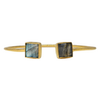 Fine gold cuff bangle with a square blue-grey labradorite at each end