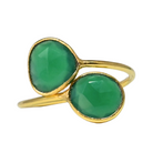 Euro Gold open cuff ring with two deep green faceted gems