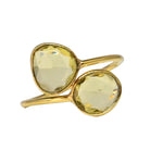 Euro Gold open cuff ring with two lemon-yellow faceted gems
