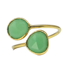 Euro Gold cuff ring with two green chrysoprase-style gems, close-up