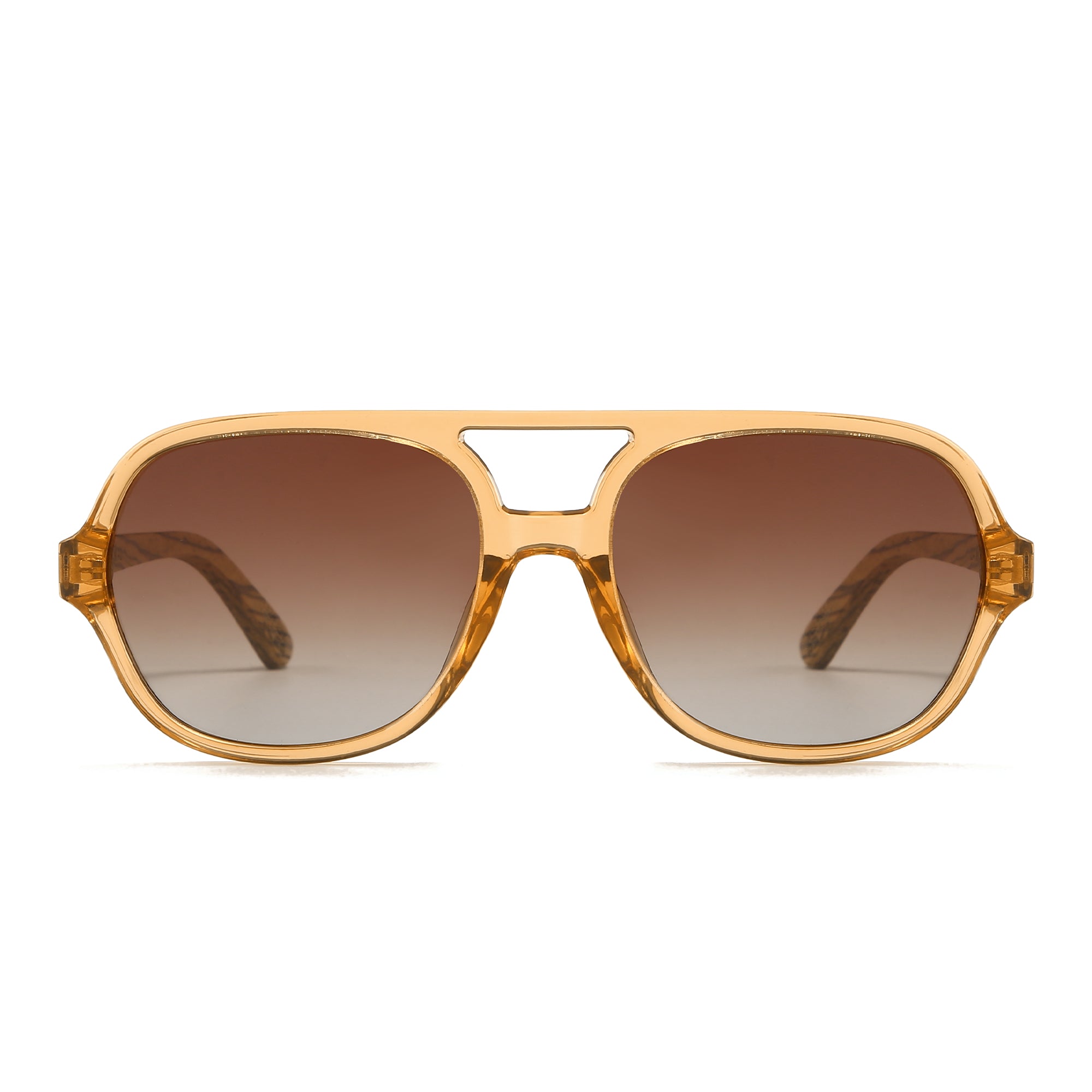 Billy sunglasses front-on: translucent brown frame with a double brow bar and brown gradient lenses