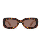Vibe sunglasses front-on: a slim rectangular tortoise frame with brown lenses