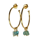 Euro Gold hoop earrings with clusters of aqua-green gemstone chip drops