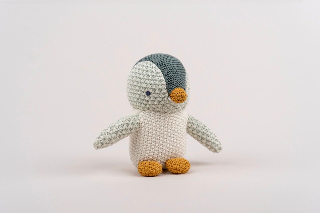 Baby Pingu Stuffed Toy - Soft, Knitted Cotton with Gentle Rattle - 41435