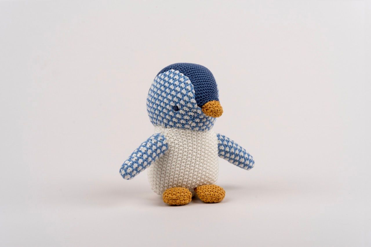 Baby Pingu Stuffed Toy - Soft, Knitted Cotton with Gentle Rattle - 41435