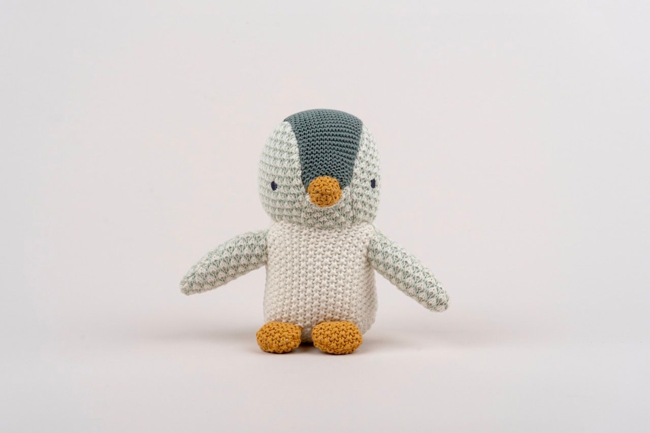 Baby Pingu Stuffed Toy - Soft, Knitted Cotton with Gentle Rattle - 41435