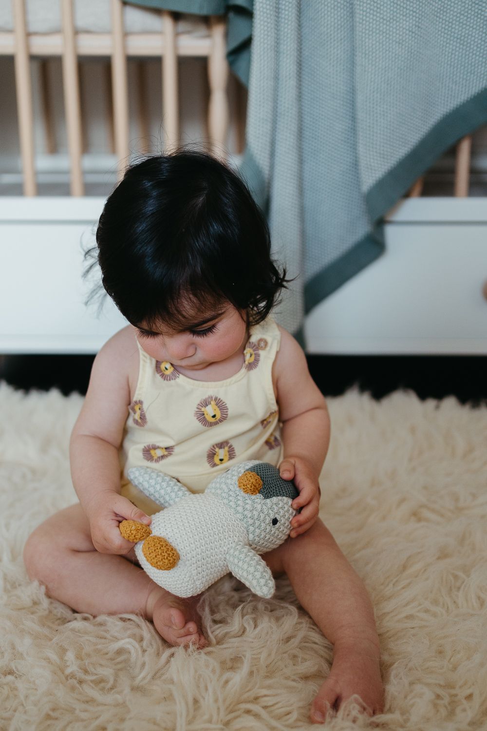 Baby Pingu Stuffed Toy - Soft, Knitted Cotton with Gentle Rattle - 41435