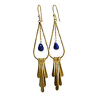 Euro Gold teardrop fringe earrings with lapis-blue gem drops
