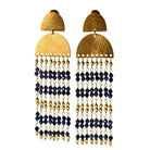 Euro Gold cascade earrings with navy-blue and gold bead strands