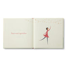 Open spread reading your soul sparkles beside a figure in a red dress reaching toward falling confetti