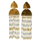 Euro Gold cascade earrings with pale grey and gold bead strands
