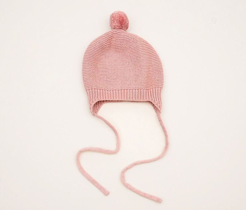 Huggie Baby Bonnet - Garter Knit with Pompom - 41503