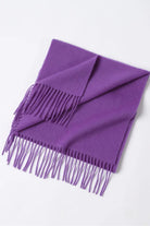 Iris purple scarf folded flat with fringe