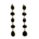 Euro Gold long drop earrings with five linked black onyx gems
