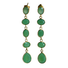 Euro Gold long drop earrings with linked green chrysoprase-style gems