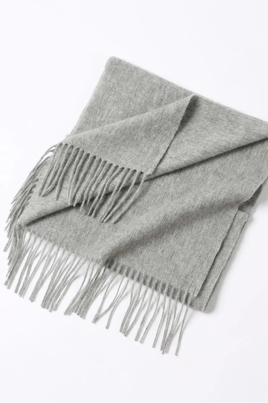 Light grey Quartz scarf folded flat with fringe