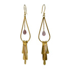 Euro Gold teardrop earrings with pink tourmaline-style drop on chain and gold fringe