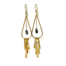 Euro Gold teardrop fringe earrings with grey-green gem drops on chains