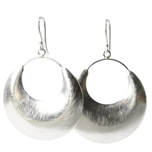 Brushed silver wash crescent hoop earrings