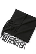 Ebony black scarf folded flat with long fringe