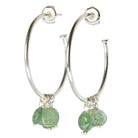 Euro Silver hoop earrings with green aventurine-style gemstone chips