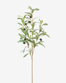 Artificial olive spray 90cm with grey-green leaves and dark olives on a white background