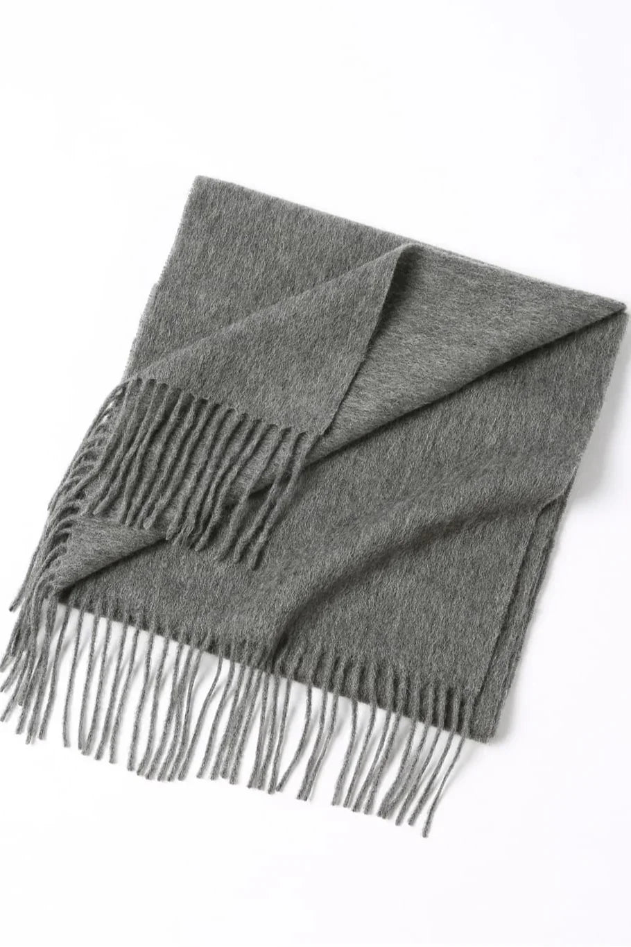 Light Charcoal scarf folded flat with fringe
