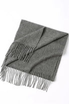 Light Charcoal scarf folded flat with fringe