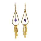 Euro Gold fringe earrings with violet gem drops on fine chains