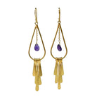 Euro Gold teardrop fringe earrings with amethyst-purple gem drops