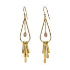 Euro Gold fringe earrings with soft peach gem drops, front view