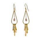 Euro Gold teardrop fringe earrings with peach moonstone-style gem drops