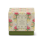 Side of the flowered gift box printed with the notes: Meyer lemon, lavender, amber sands.
