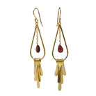 Euro Gold teardrop fringe earrings with garnet-red gem drops