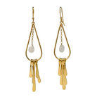 Euro Gold fringe earrings with white gem drops, front view