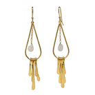 Euro Gold teardrop fringe earrings with milky moonstone gem drops