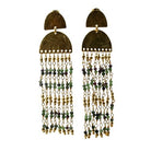Euro Gold cascade earrings with green ruby zoisite bead strands flecked with darker tones