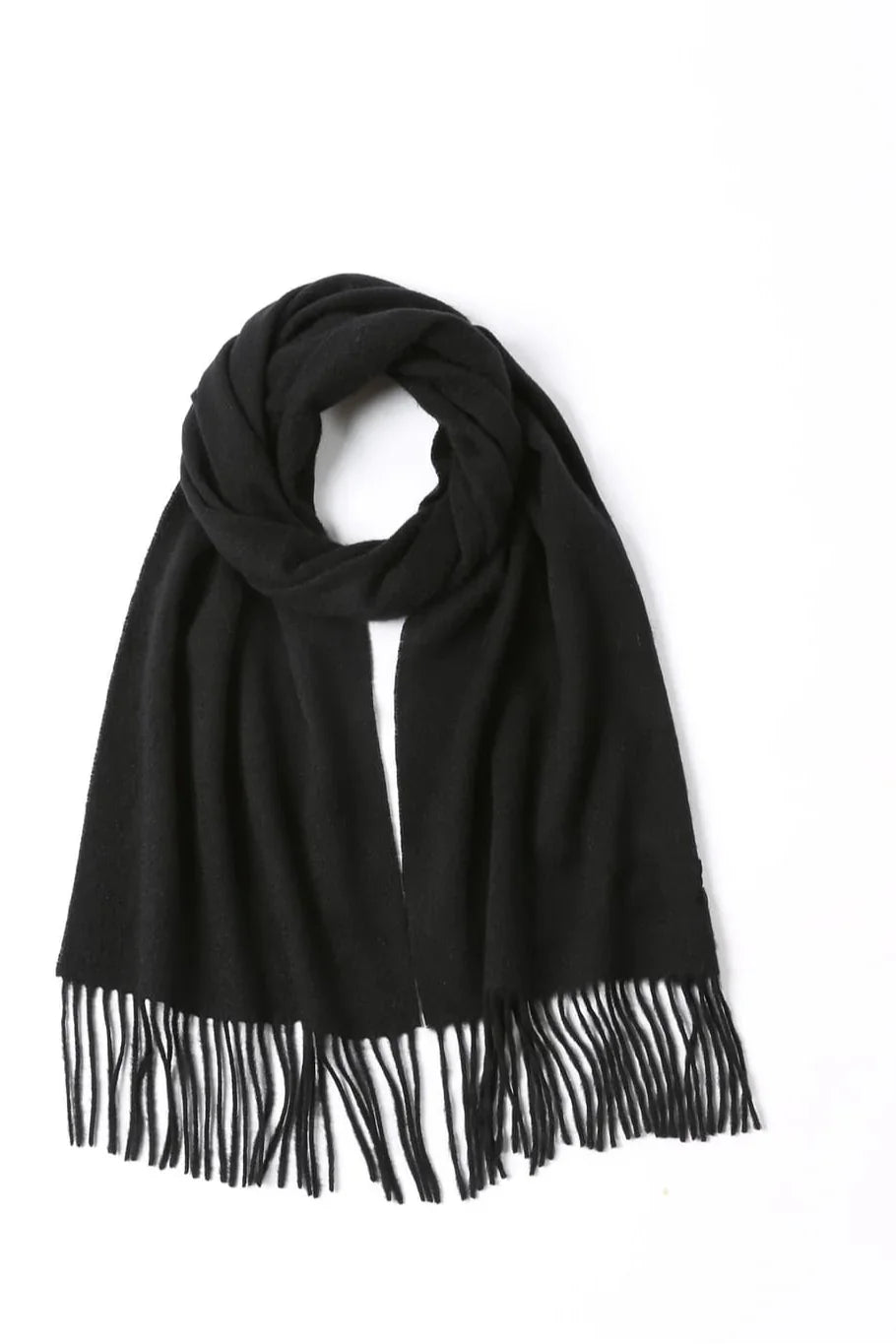 Ebony black merino scarf looped flat