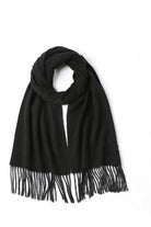 Ebony black merino scarf looped flat