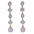 Euro Gold long drop earrings with linked pale pink oval gems