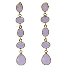 Euro Gold long drop earrings with five linked lilac-pink gems ending in a teardrop