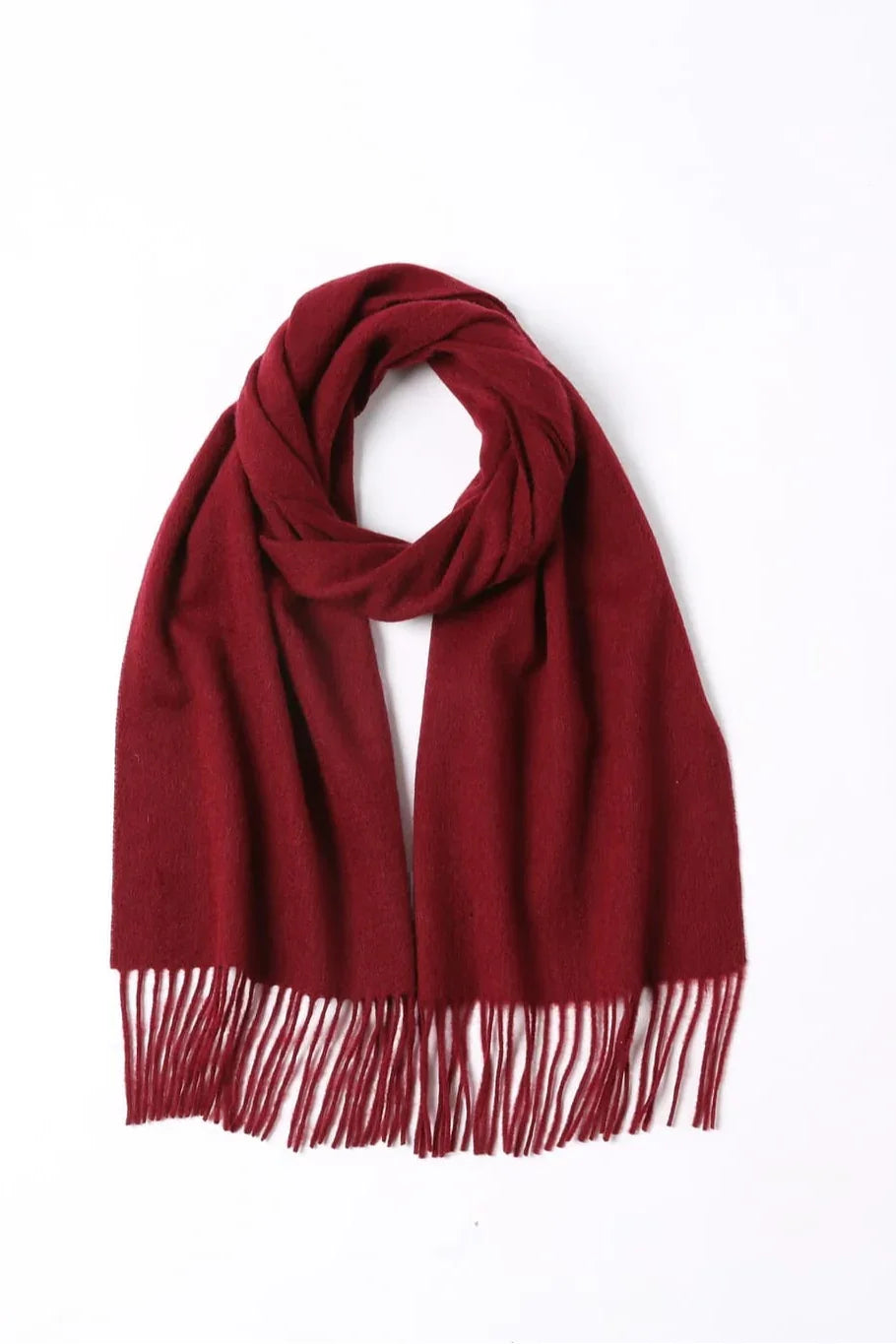 Rhubarb burgundy merino scarf looped flat