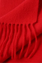Fringe close-up of the Raving Red merino scarf