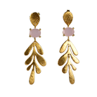 Brushed Euro Gold leaf earrings with blush-pink oval gems