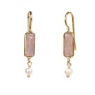 Euro Gold earrings with pink quartz bars and freshwater pearl drops