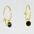 Euro Gold hoop earrings with a faceted black onyx drop